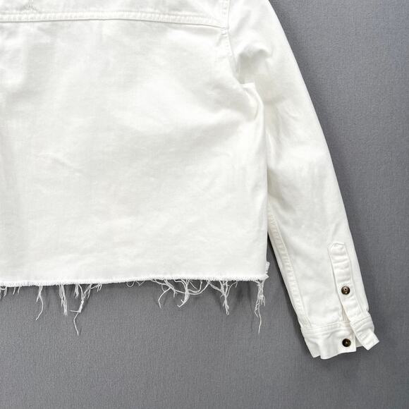 PISTOLA Denim Cut Off Crop Shirt Jacket Womens XS White Distressed Button Front - Picture 10 of 15